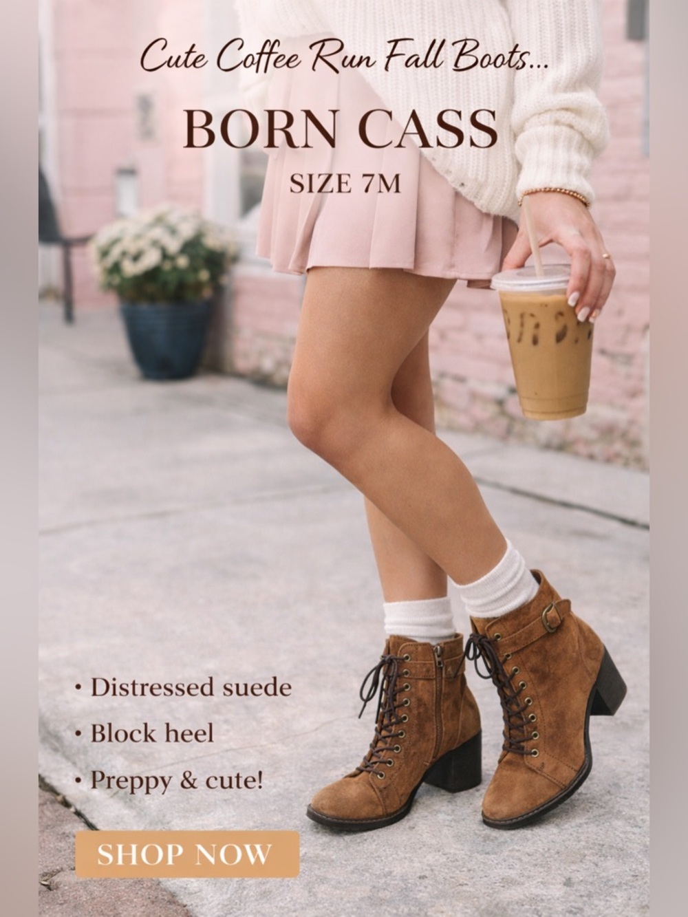 Born Cass Brown Distressed Suede Lace-Up Leather Boots Size 7M